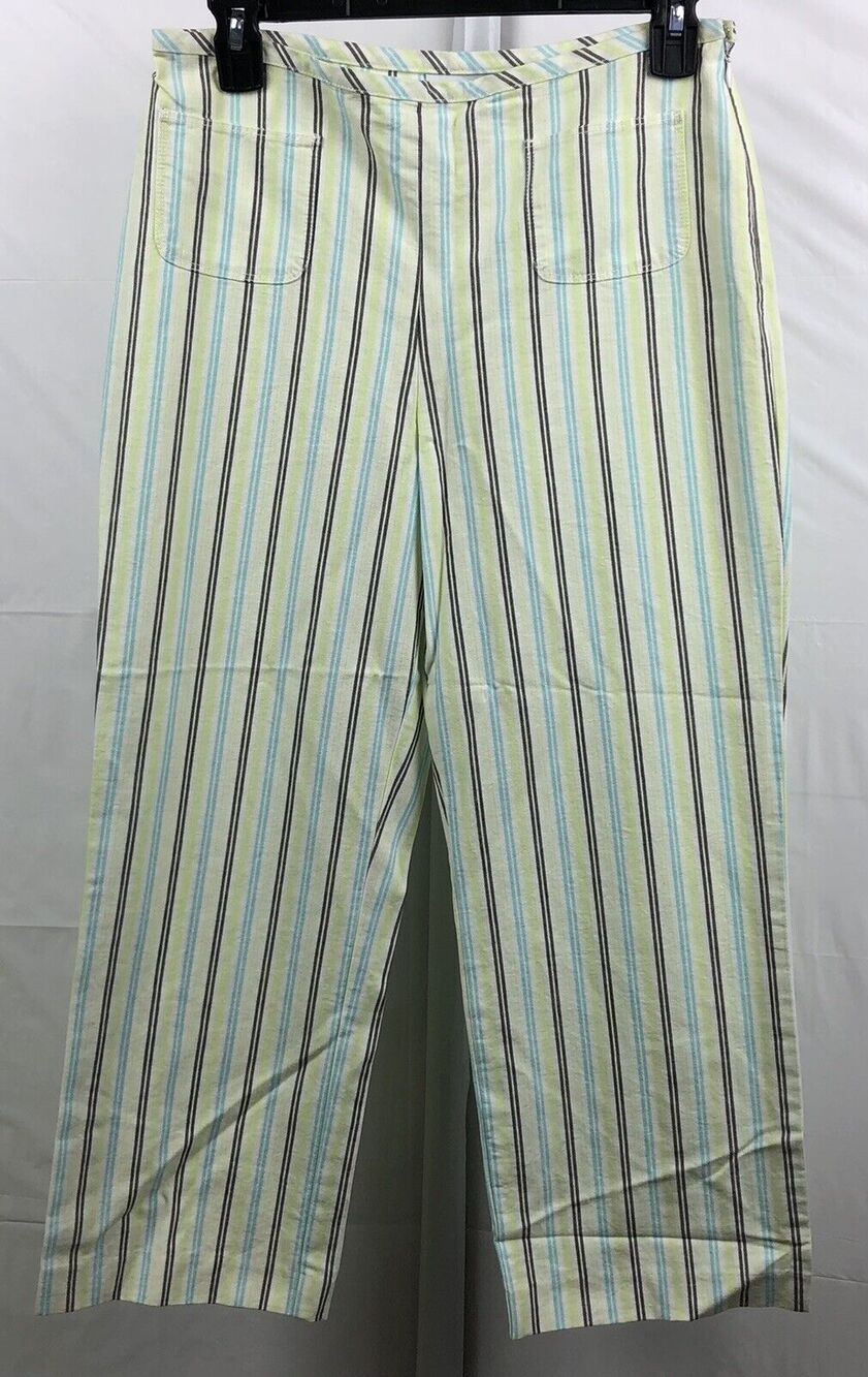 Ann Taylor Loft Ankle Pants Women Petite 6P Multi Stripe 100% Cotton Cropped